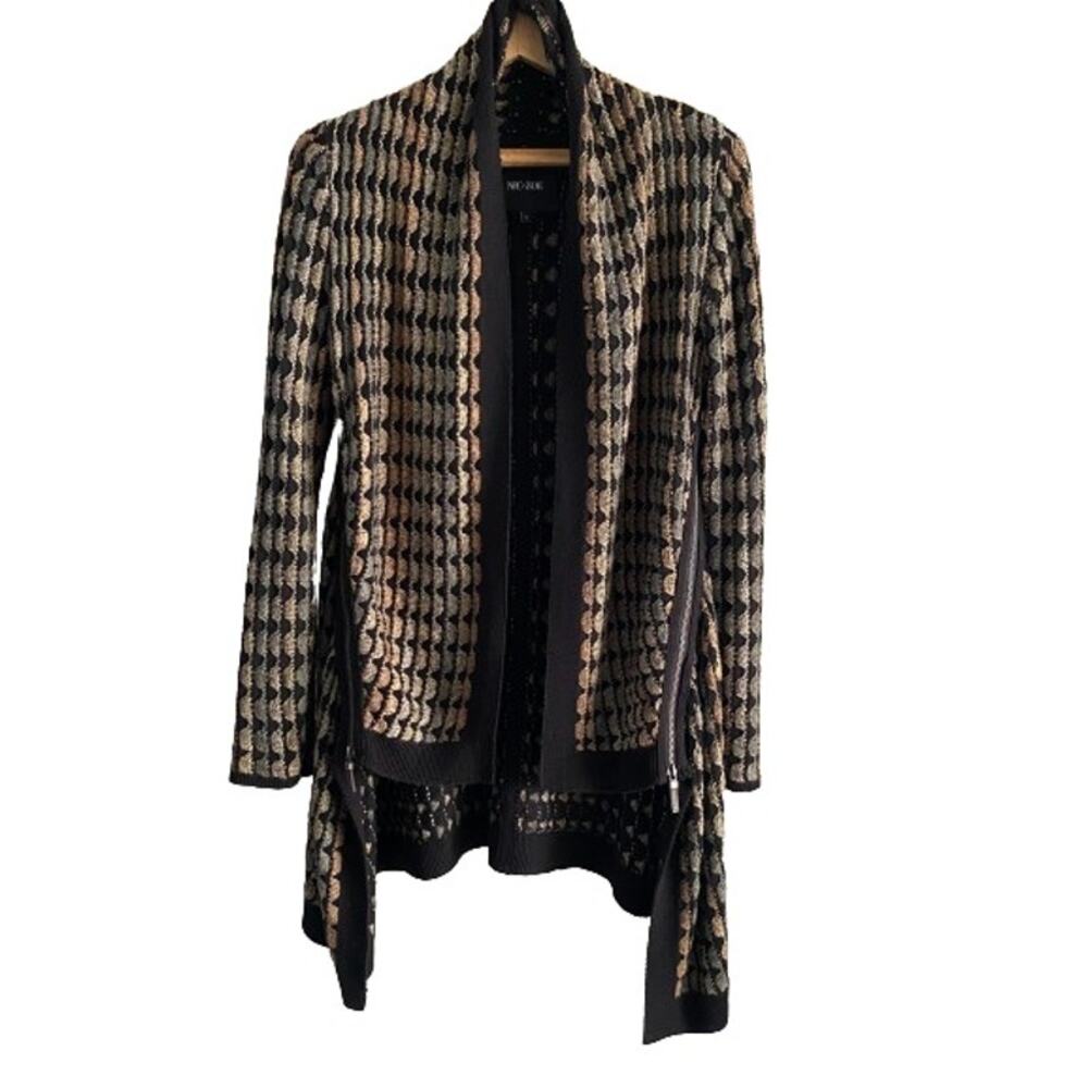 Nic & Zoe Asymmetric Side Zip‎ Open Front Cardigan Olive Mix Sz S